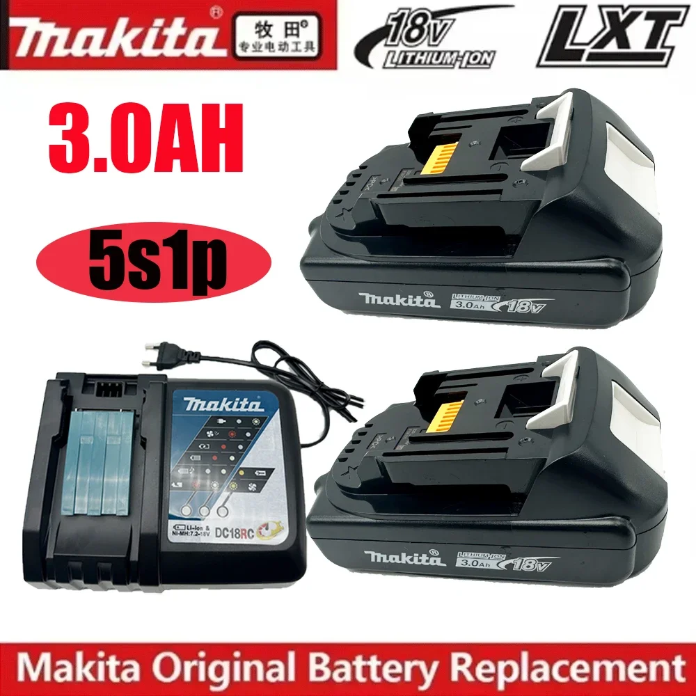 100% originele Makita 18V batterij 18650 oplaadbare lithium-ionbatterij, vervangbare Makita BL1830 BL1860B met 18V 3A oplader - afbeelding 2