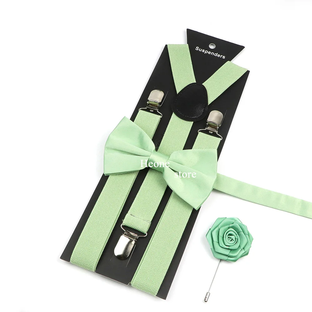 Sage Green Suspender Bowtie Brooch Set