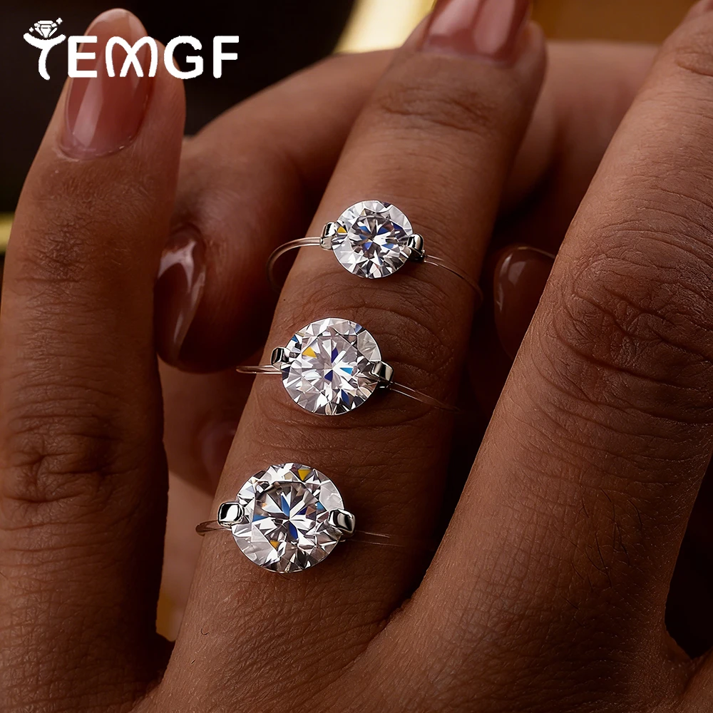 

TEMGF 6mm/8mm Zircon/Moissanite Ring 925 Sterling Silver High Quality Fishing Line Ring for Women Fashion Simple Jewelry