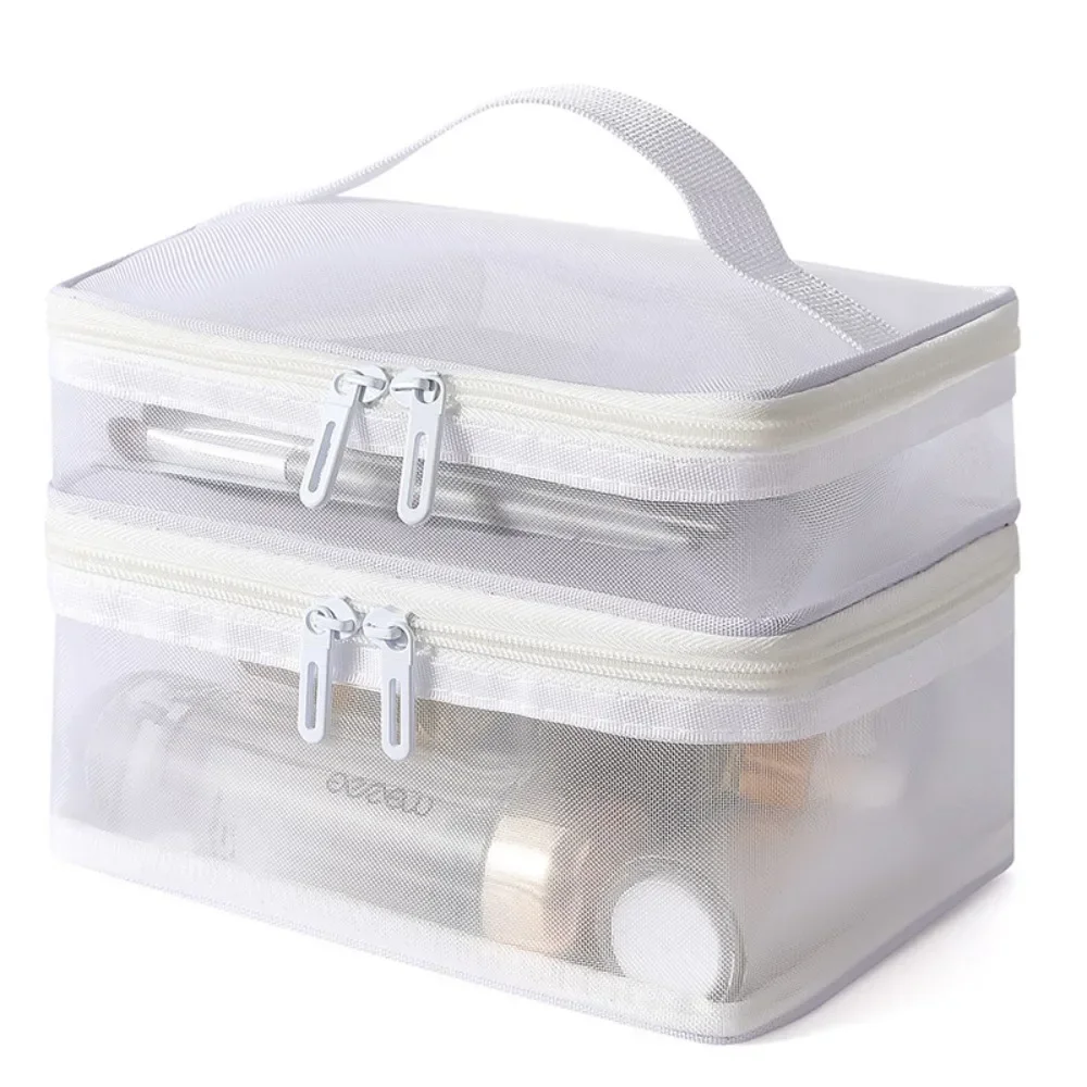 2-lagige Reise-Kosmetik-Organizer-Tasche, transparent, faltbar, Netz-Reißverschluss, Aufbewahrungstasche, großes Fassungsvermögen, Make-up-Waschset-Tasche, 2025 – Detail 11
