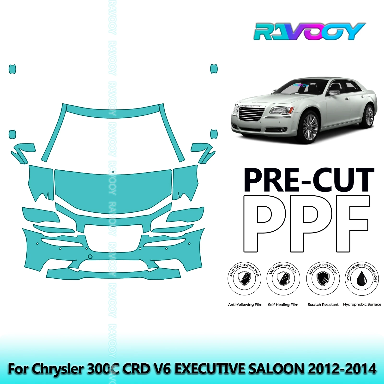 

8.5Mil Precut Paint Protection Film PPF Clear Bra Front Kit For Chrysler 300C CRD V6 EXECUTIVE SALOON 2012-2014