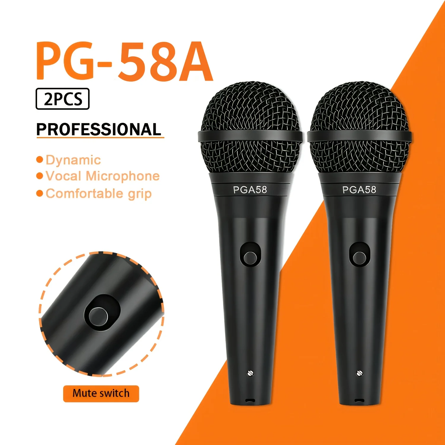 

PG-58A Professional Wired Dynamic Microphone 2pcs High Quality Sound Vocal Mic for Singing Live Streaming Stage Performance