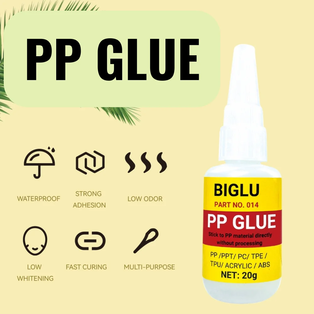 BIGLU Instant PP Glue Polypropylene Bonding Directly Without Processiong ABS PVC 20s Fast Drying Adhesive 20G