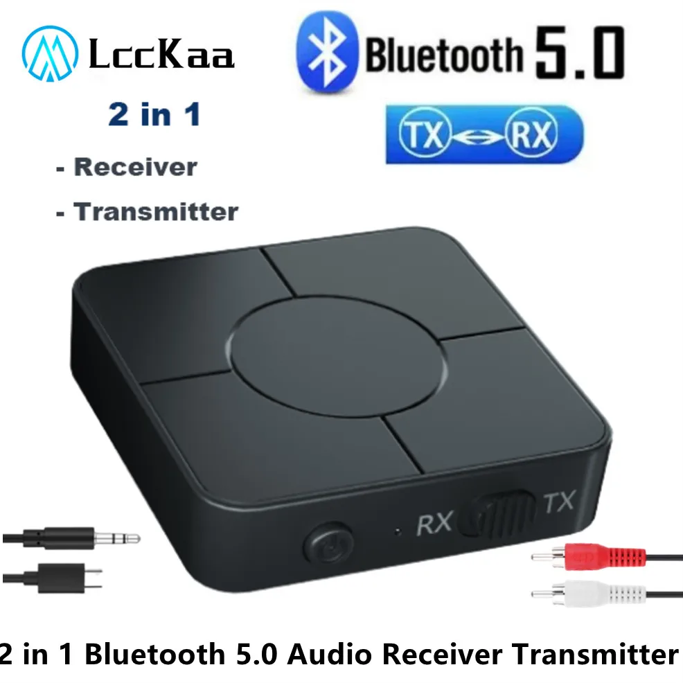 LccKaa 2 in 1 Bluetooth 5.0 Transmitter Receiver 3.5mm AUX Jack RCA Wireless Bluetooth Adapter Dongle For Car TV PC Headphone