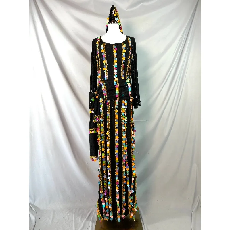 

Customized Belly Dance Robe Performance Dress with Diamond Set Eastern Dance Costumes Baladi Saidi Jumpsuit Headscarf Belt