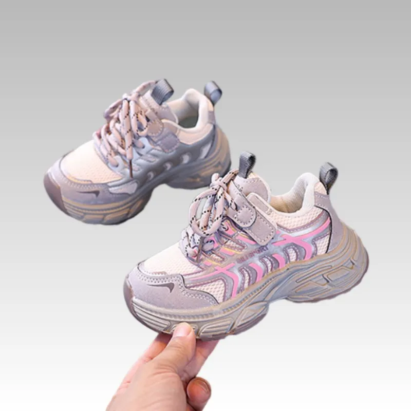 Girls' Four Seasons Universal Fashion Sports Shoes 2026 Autumn New Boys' Mesh Breathable Anti slip Dad Shoes Casual Running Shoe