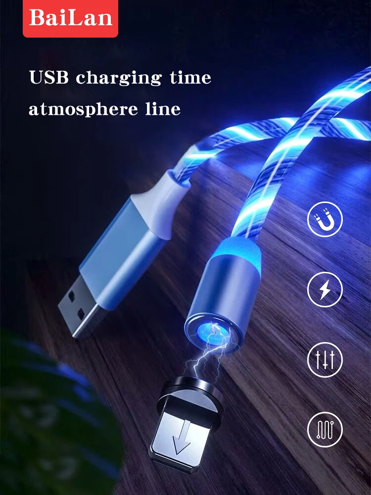 Imagem -04 - Cool Light Cabo Magnético Super Rápido Carregamento Usb Tipoc Cabo para Huawei Honor Cabo Usb para Iphone Samsung Xiaomi Magnet Charge