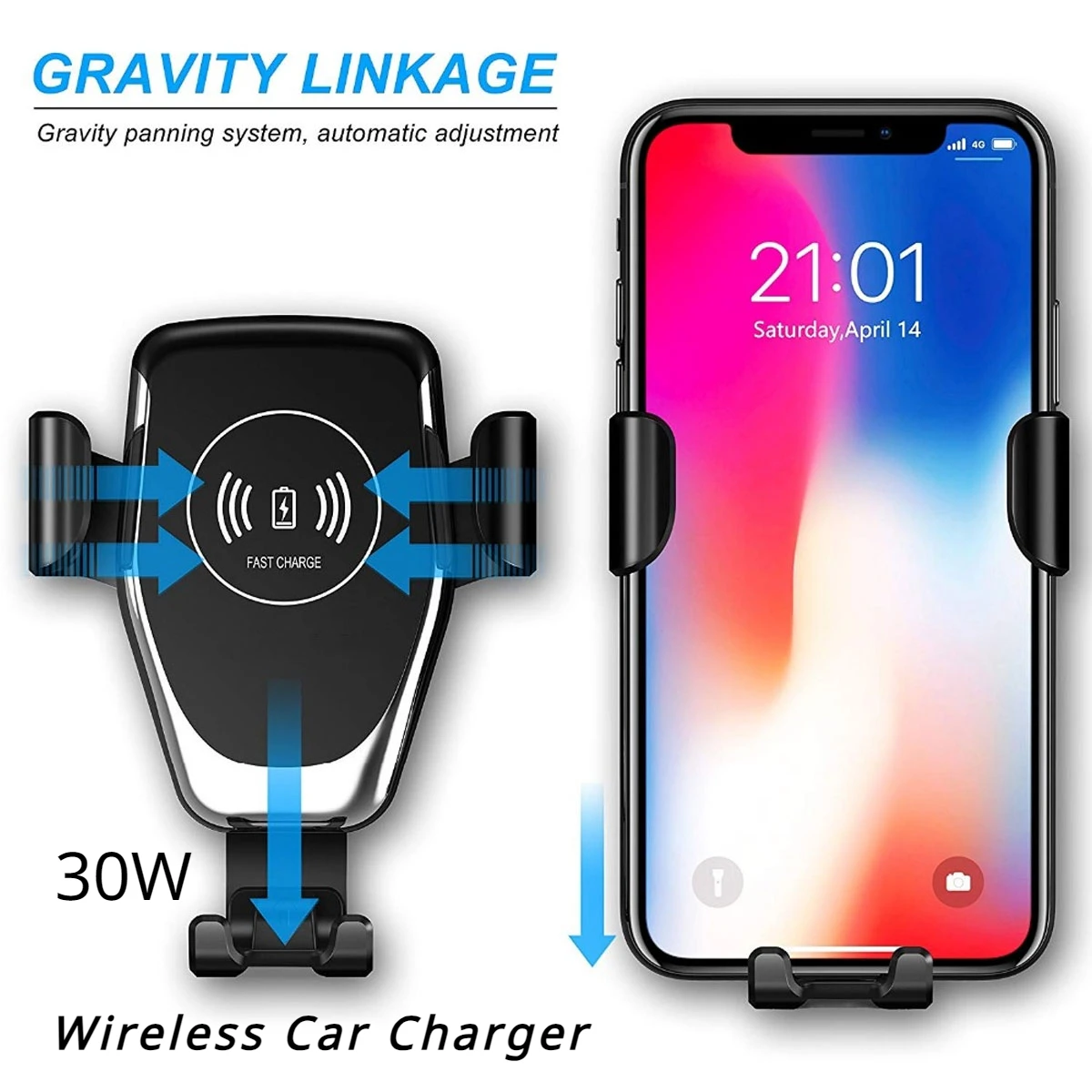 Wireless Car Charger Auto-Clamping 30W Fast Charging Phone Holder Elastic Mount Car Air Vent Mobile For IPhone Pro Max Xiaomi