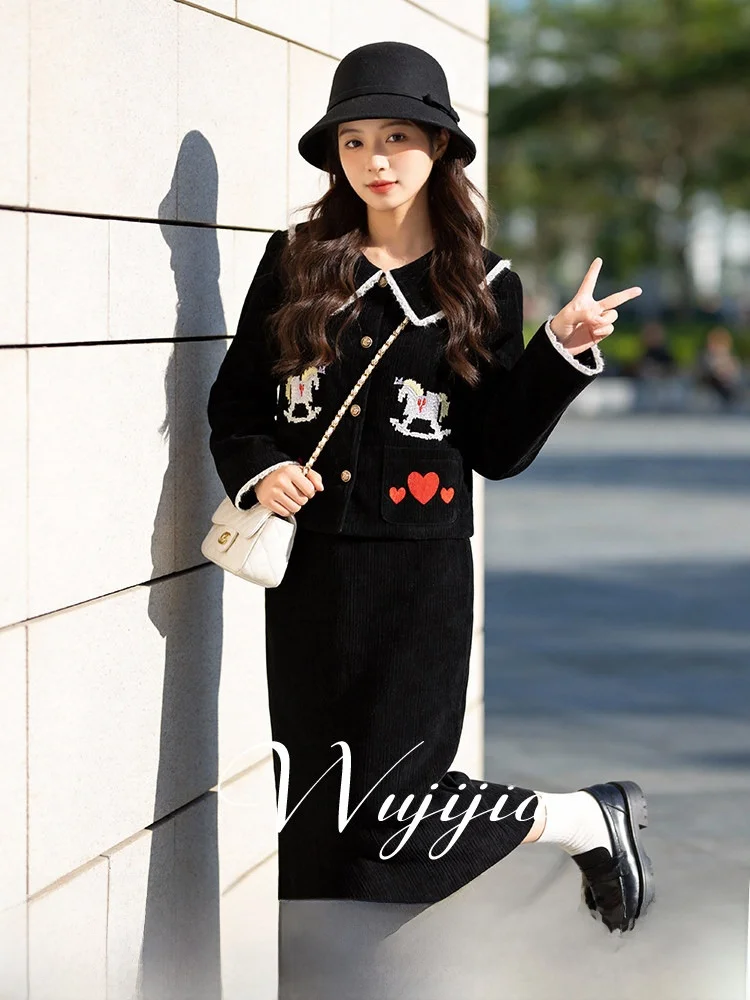

Wuji Home 2026 Spring College Sle Doll Collar Two-Piece Set plus Size Women's Clothing Age-Defng Bla Set High-End Feel