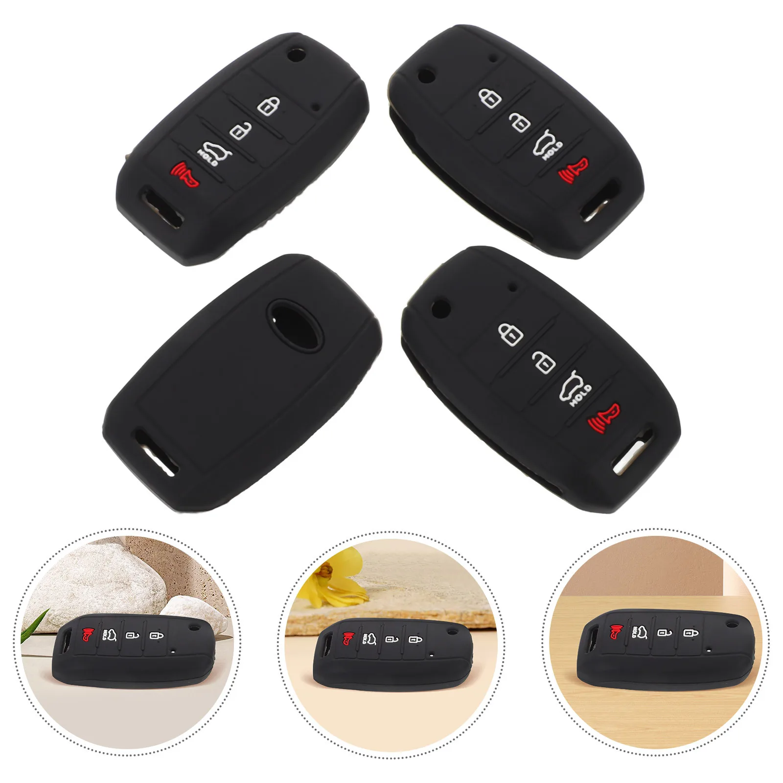 

4Pcs Silicone Car Key Fob Cover Protective Case Shell Anti-Scratch for Folding 4 Button Remote Key Fob Compatible