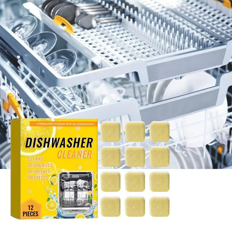 Dishwasher Cleaning Tablets Eco-Friendly Dish Washing Cleaning Tablets 12pcs Eco-Friendly Cleaning Tabs Odor Removal For Deep