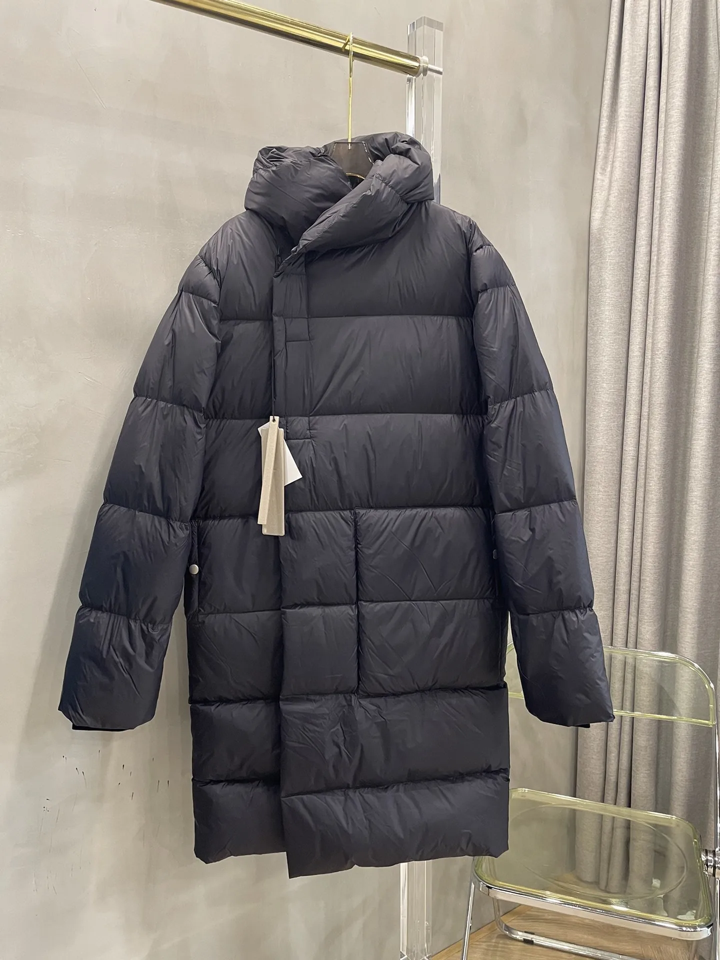 2025, Damenbekleidung, lange Daunenjacke mit Kapuze und Gänsedaunenknöpfen, Winterneu 1104