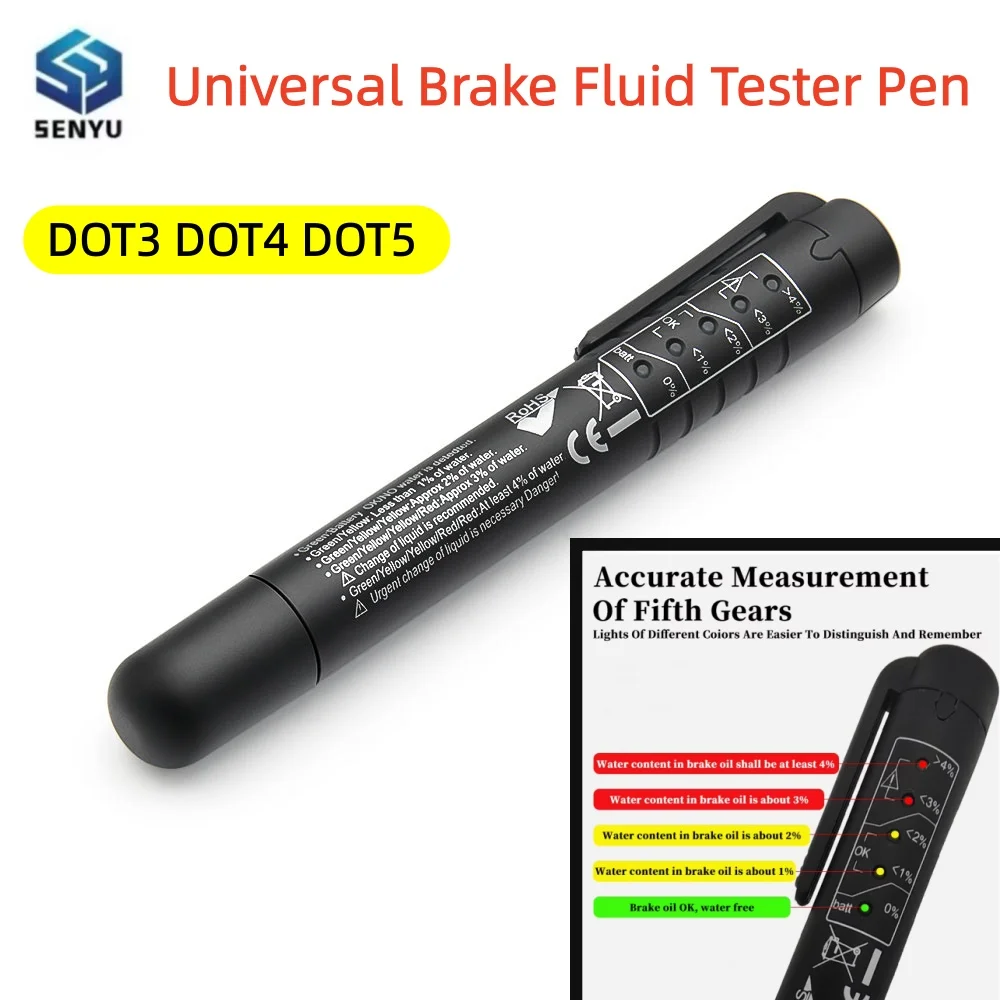 Universal Brake Fluid Tester Pen DOT3 DOT4 DOT5 Accurate Oil Quality Diagnostic Tools LED Indicator Automotive Brake Oil Tester