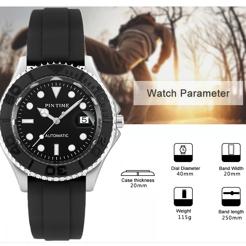 PINTIME Brand Men Automatic Mechanical Watch Stainless Steel Case 30m Waterproof  Casual And Bussiness Wristwatch Popular Item