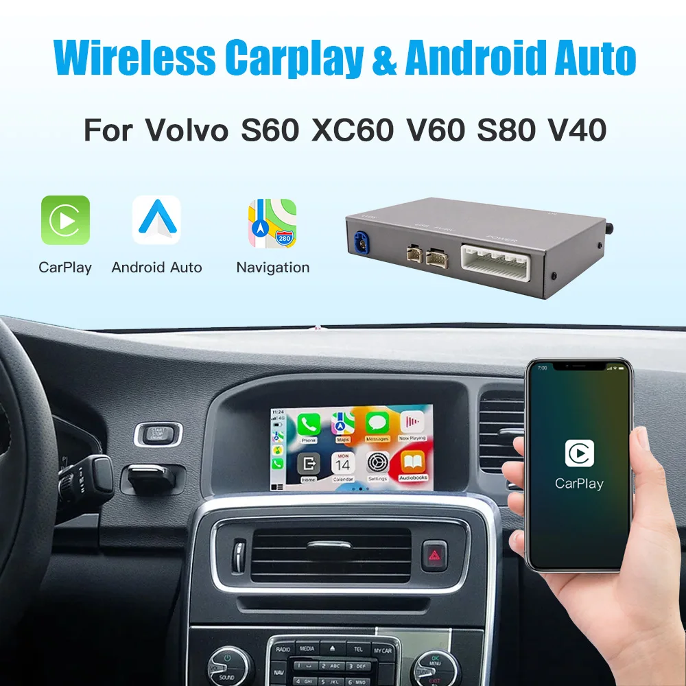 Caja decodificadora de interfaz automática inalámbrica Apple CarPlay Android, enlace de espejo para Volvo xc60 s60l v60 v40 s60, pantalla Multimedia de coche OEM