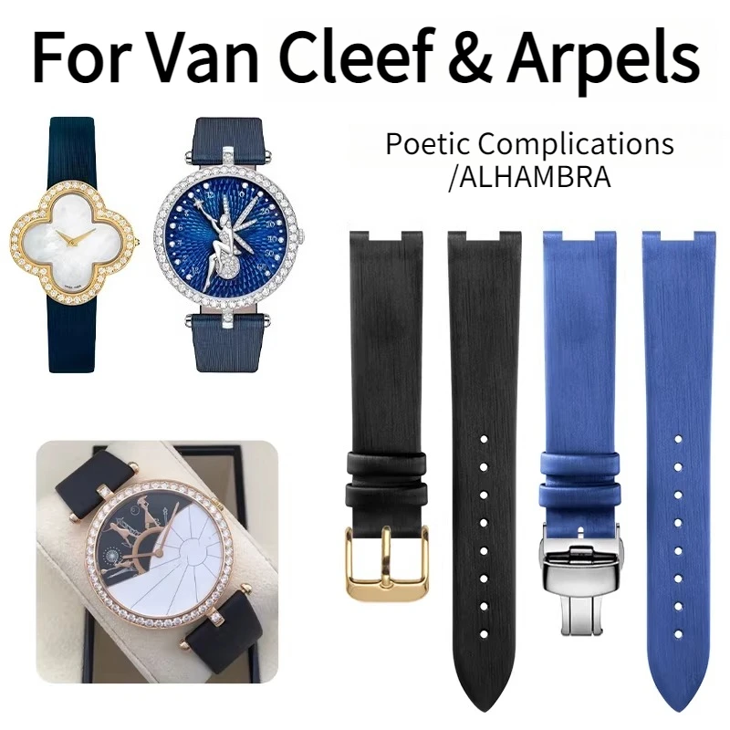 Correa de reloj de cuero genuino bordada con seda para el reloj original Van Cleef & Arpels Poetic Complications VCARO8T500 ALHAMBRA VCARD2190