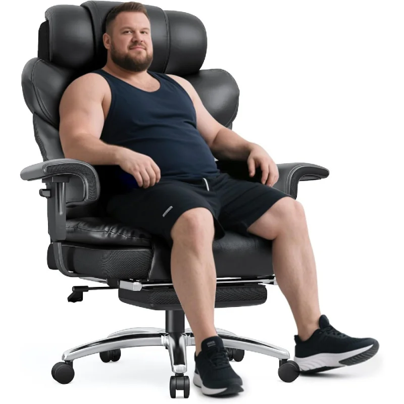 

Office Chair - High Back Leather Executive Office Chair with Foot Rest & Lumbar Support, Ergonomic Reclining Gaming Chair
