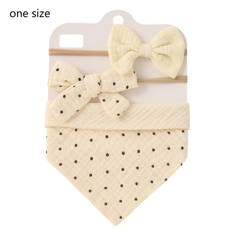 Unisex Baby Cotton Bib and Headband Set One Size Adjustable Button Saliva Bibs for Infant Boy Girl Feeding Burp Cloth