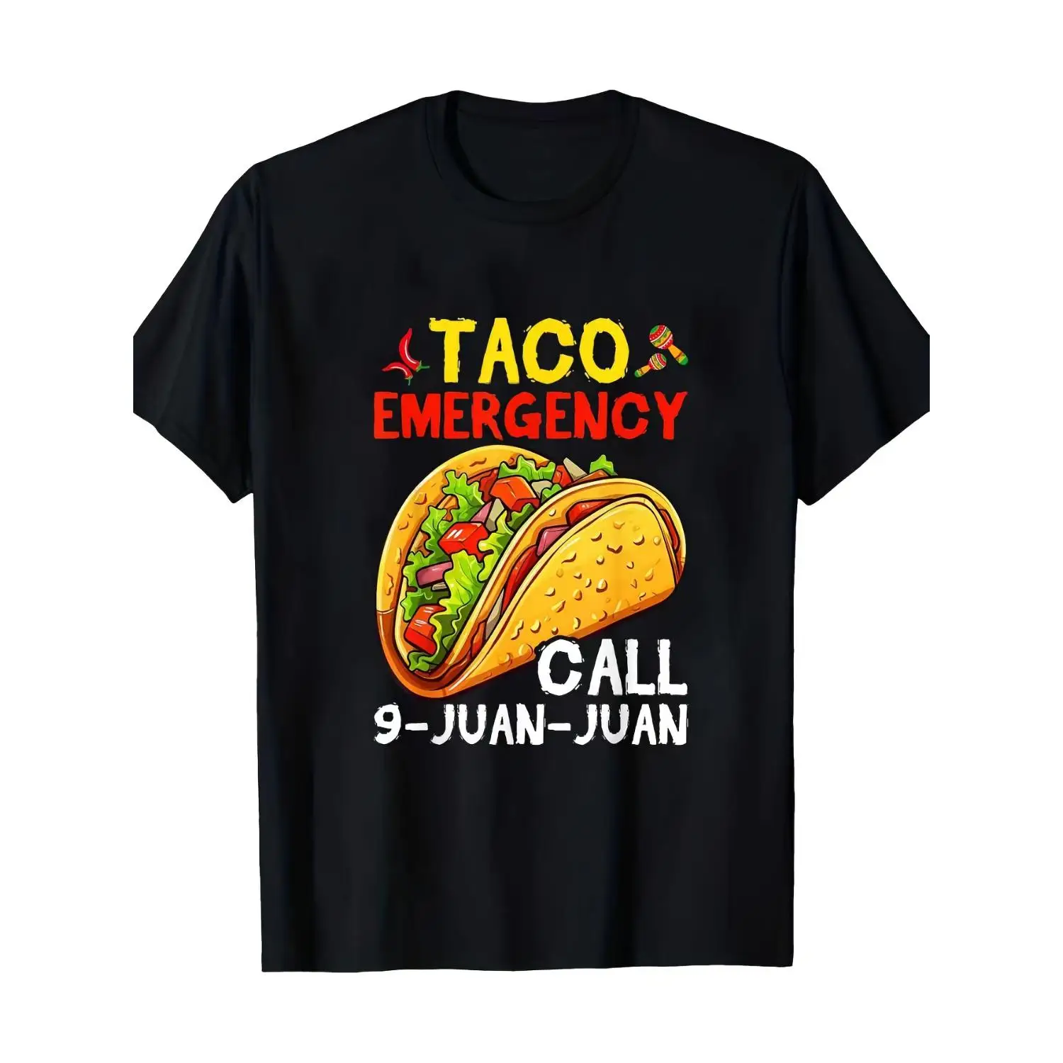 One Item, a T-Shirt Featuring a Striking Taco Emergency Graphic Print - Breathable Short-Sleeve Men'S T-Shirt Suitable for Casual, Sports, And Outdoor Activities - Lightweight Humorous Design with a Colorful Taco And The Slogan 'Call 9-Juan-Juan'