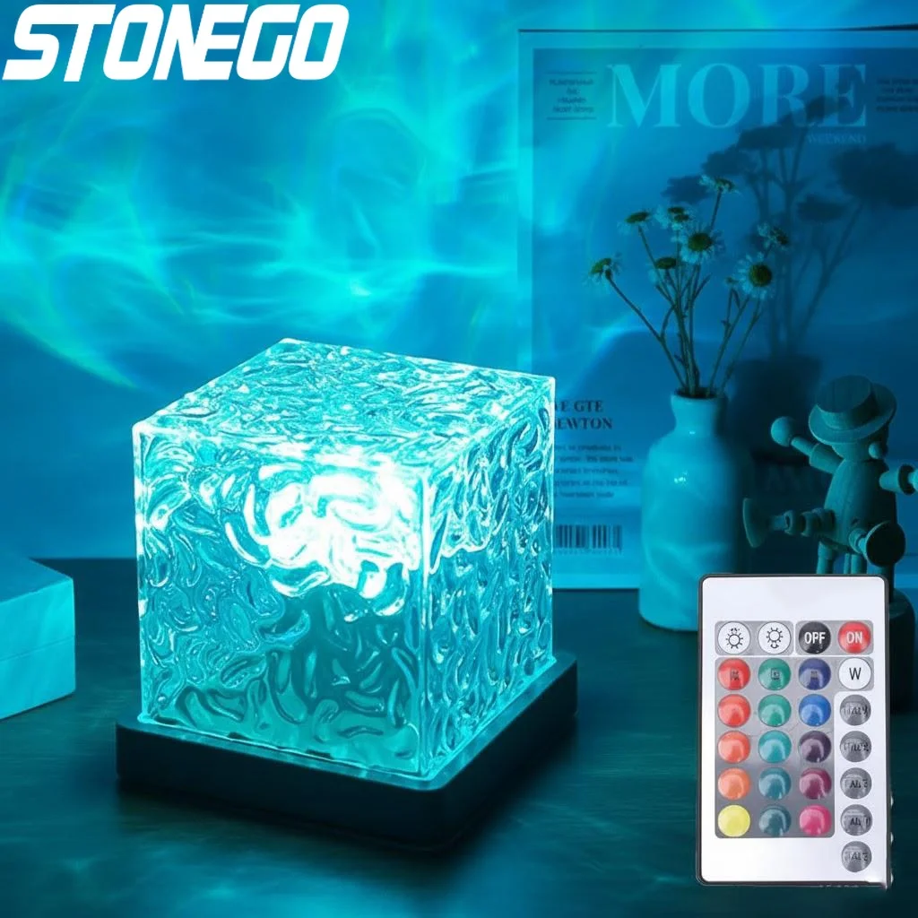 

Ocean Wave Aurora Projector Light 16 Colors Dynamic Rotating Flame Crystal Lamp Remote Control RGB Dimmable Living Room Decor