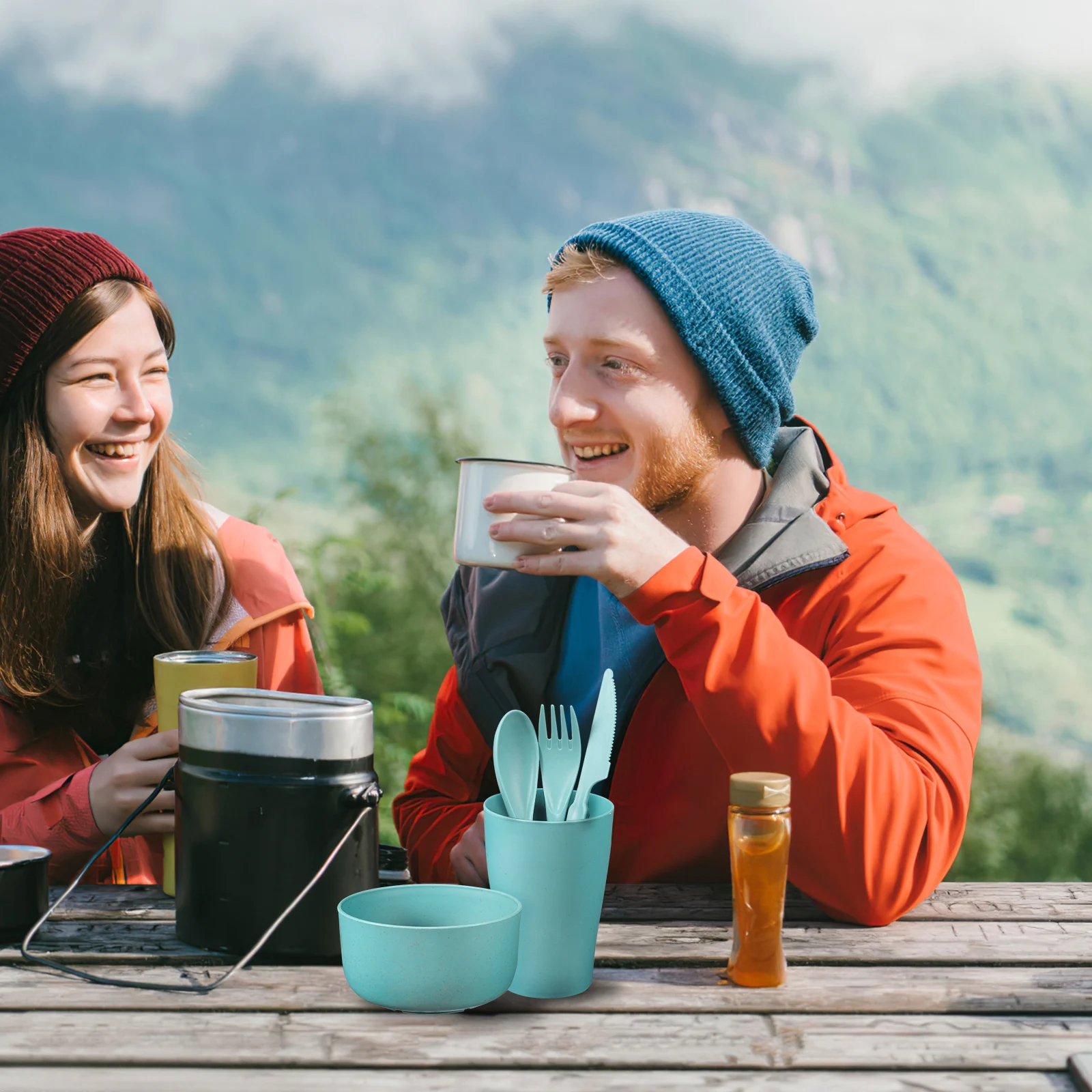 

Straw Tableware Unbreakable Cutlery Set Travel Picnic Color Includes Bowl Plate Cup Spoon Fork Knife
