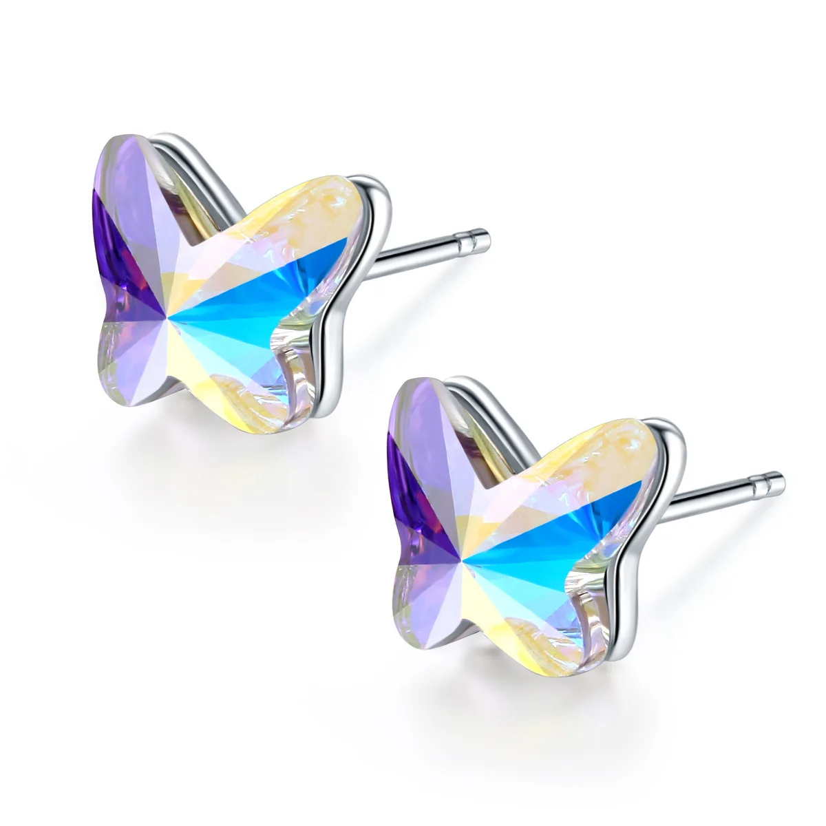 

CHKAWOCL S925 Silver accessories Austrian Crystal Butterfly Stud earrings for Valentine's Day gift dinner wedding accessories