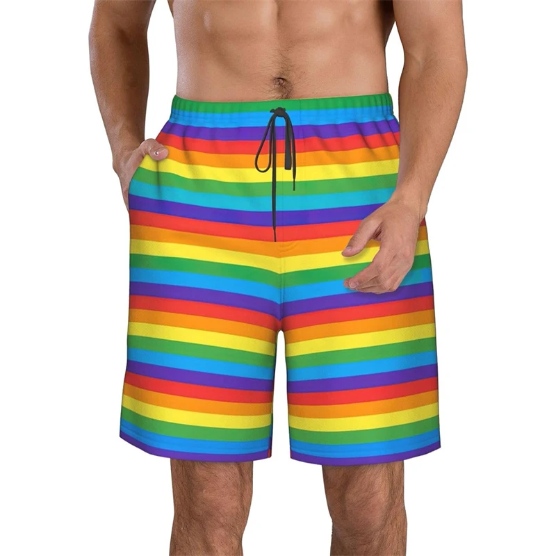 Colorful Rainbow Flag Board Shorts Gay Pride LGBT Modern Pattern Male Classic Board Short Pants Hot Sale Design Oversize Trunks