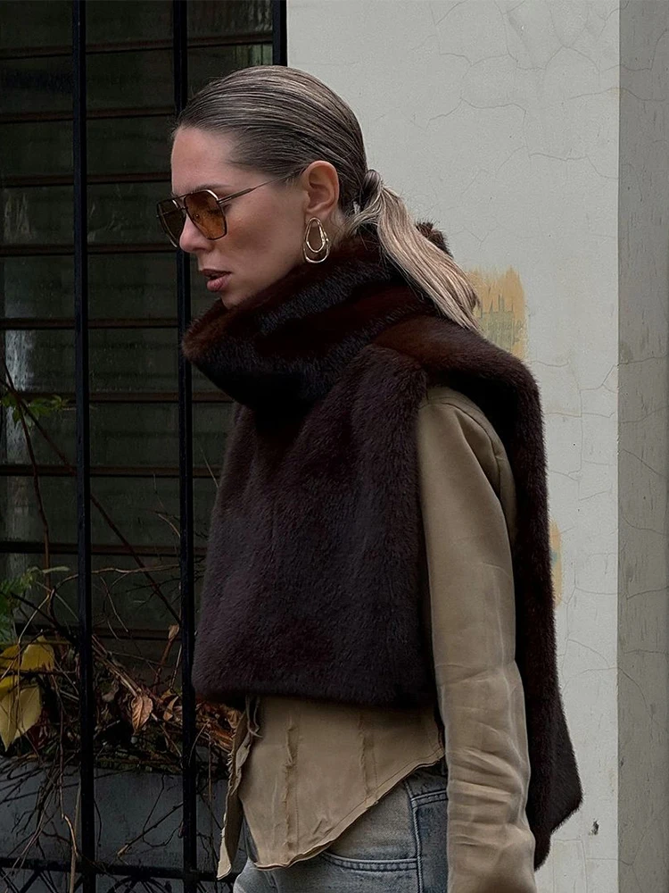 Casual Feste Faux Pelz Weste Frauen Mode Freizeit Ärmellose Hohe Kragen Lose Weste Dame Täglichen Neue Chic Highstreet Westen