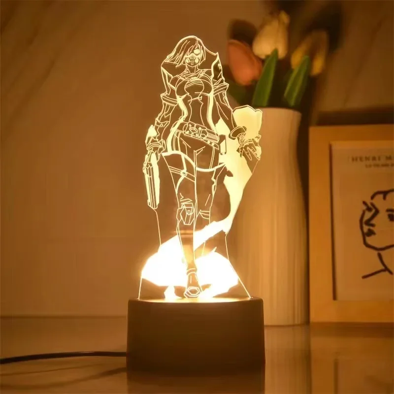 Jett Valorant Game Figure Acrylic Board Luminous Base For Kid Home Room Night Light Anime Led 3D Lamp Christmas Decor Gift Reyna