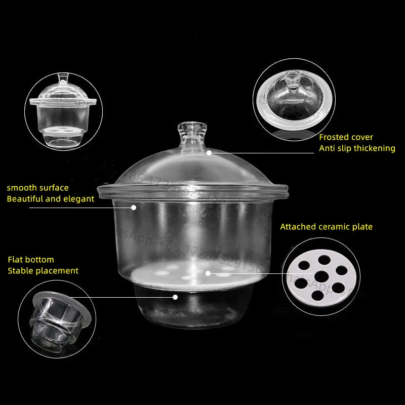 Glass vacuum dryer, ordinary dryer, laboratory transparent (brown) drying dish, complete with porcelain plate.