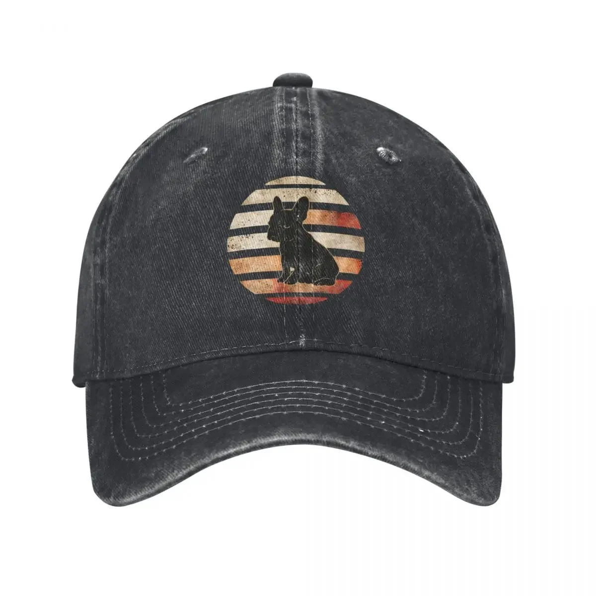 Retro French Bulldog Vintage Striped demin Trucker Hat Outdoor Adventures Summer Hat Cap Man Summer