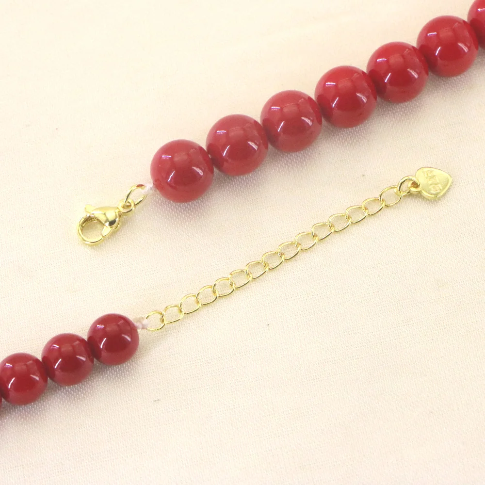 Vintage Red Coral Bracelet Jewelry Smooth 4-10mm Stone Beaded Extend Bracelet Bangle for Women Yoga Can Be Used As A Keyring