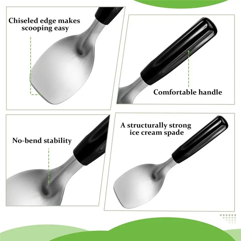 GTBL 4 Pack Heavy Duty Ice Cream Spade Scoop-Stainless Steel Flat Scooper For Hard Desserts Butter
