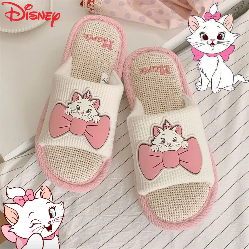 

Sweet Disney Marie Women's new cute creative cartoon pattern home non-slip wear-resistant comfortable cotton and linen slippers