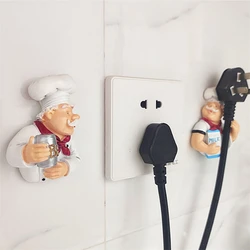 Cartoon Power Cord Storage Rack Chef Plug Hook Strong Adhesive Hook Creative Plug Finishing Bracket