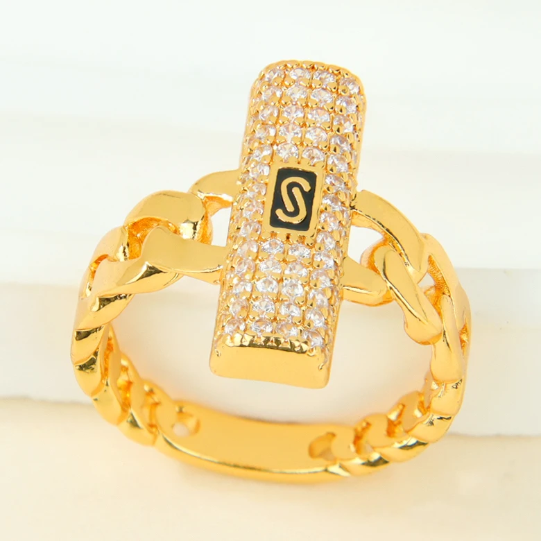 Luxuriöse Zirkonia-Monaco-Ringe, 21k vergoldet, italienischer, unregelmäßiger, cooler Hip-Hop-Ring, Dubai, für Damen, Event, Party, hypoallergener Schmuck – Detail 8
