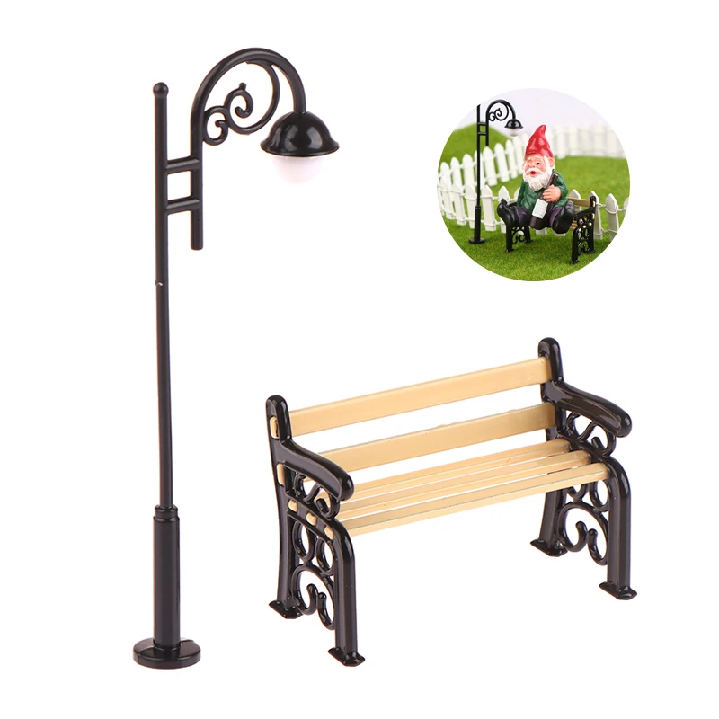 Dollhouse Park Bench Mini Stuff Street Lamp Model Micro Filming Props Desktop Ornament Miniature Toys Dolls House Accessories