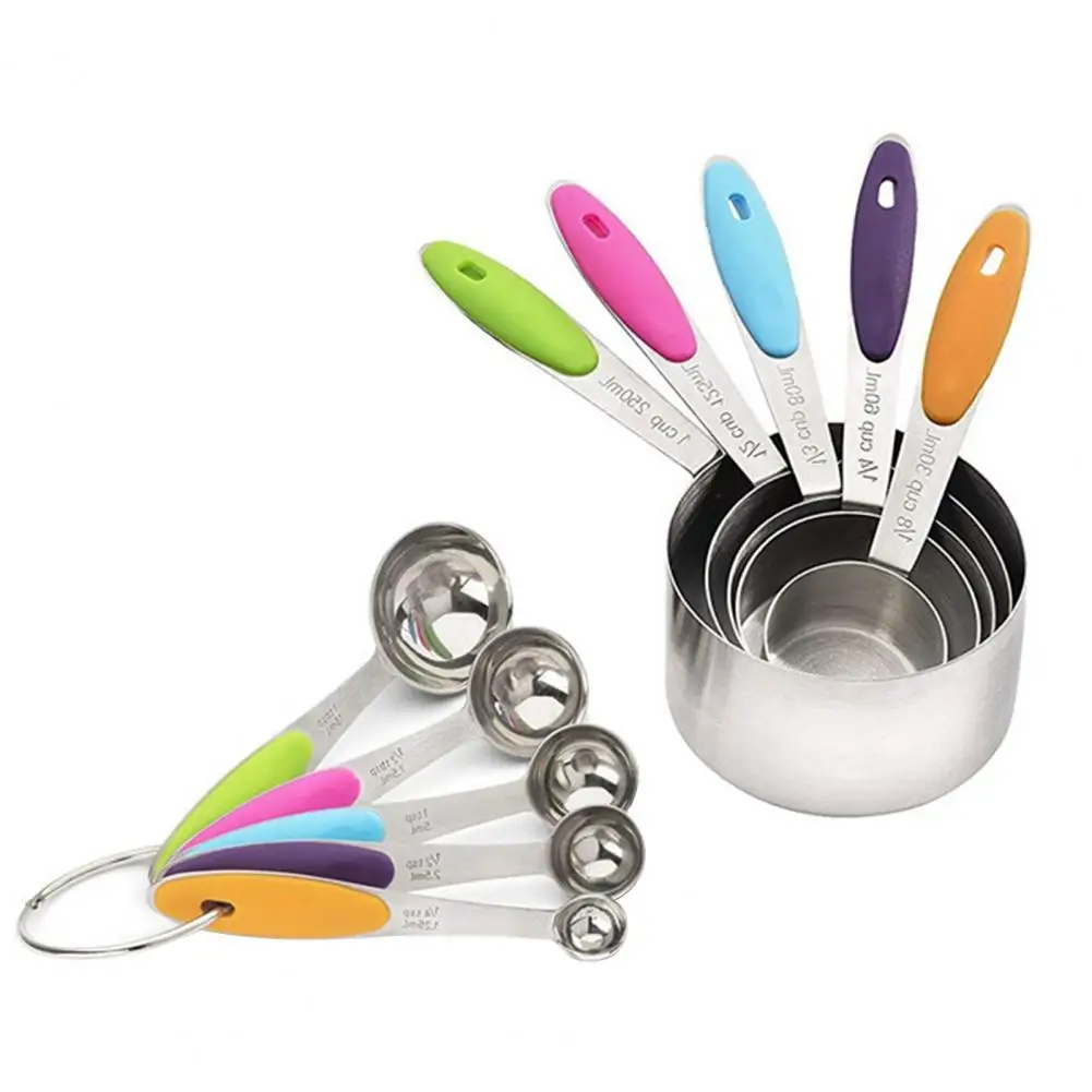 Measuring Spoon Set With Anti-Slip Silicone Handles Stainless Steel Food Grade Spoon Baking And Cooking Cups Portable Storage