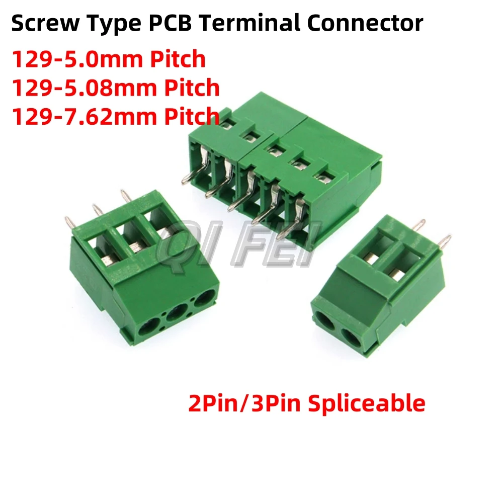 10pcs KF129 Screw Terminal Block Connector DG129 5.0mm 5.08mm 7.62mm Pitch  2P 3Pin Spliceable Straight Pin Terminal Connecctor