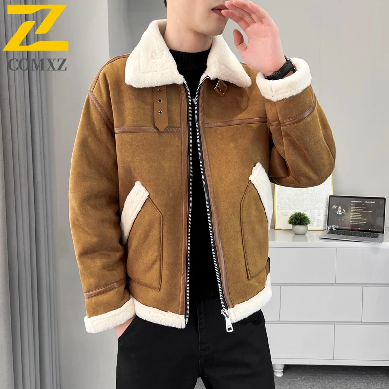 

COMXZ 2025 мужской винтажный кардиган с вырезом на воротнике, модный универсальный толстый искусственный комплект из двух предметов, модная рабочая рубашка с вышивкой для пары