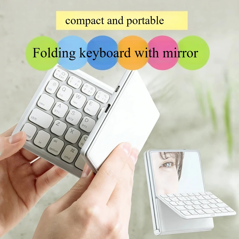 SANWA Foldable Keyboard Customized Tri Mode wireless Bluetooth Leather Case with Mirror Portability Writing Office Keyboard DIY