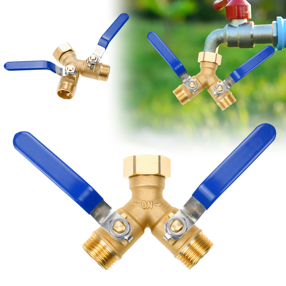 

Y Valve Splitter Full Flow 3/4 Inch Thread Hose Splitter Brass Garden Hose Adapter with Long Handle for Garden Lawn