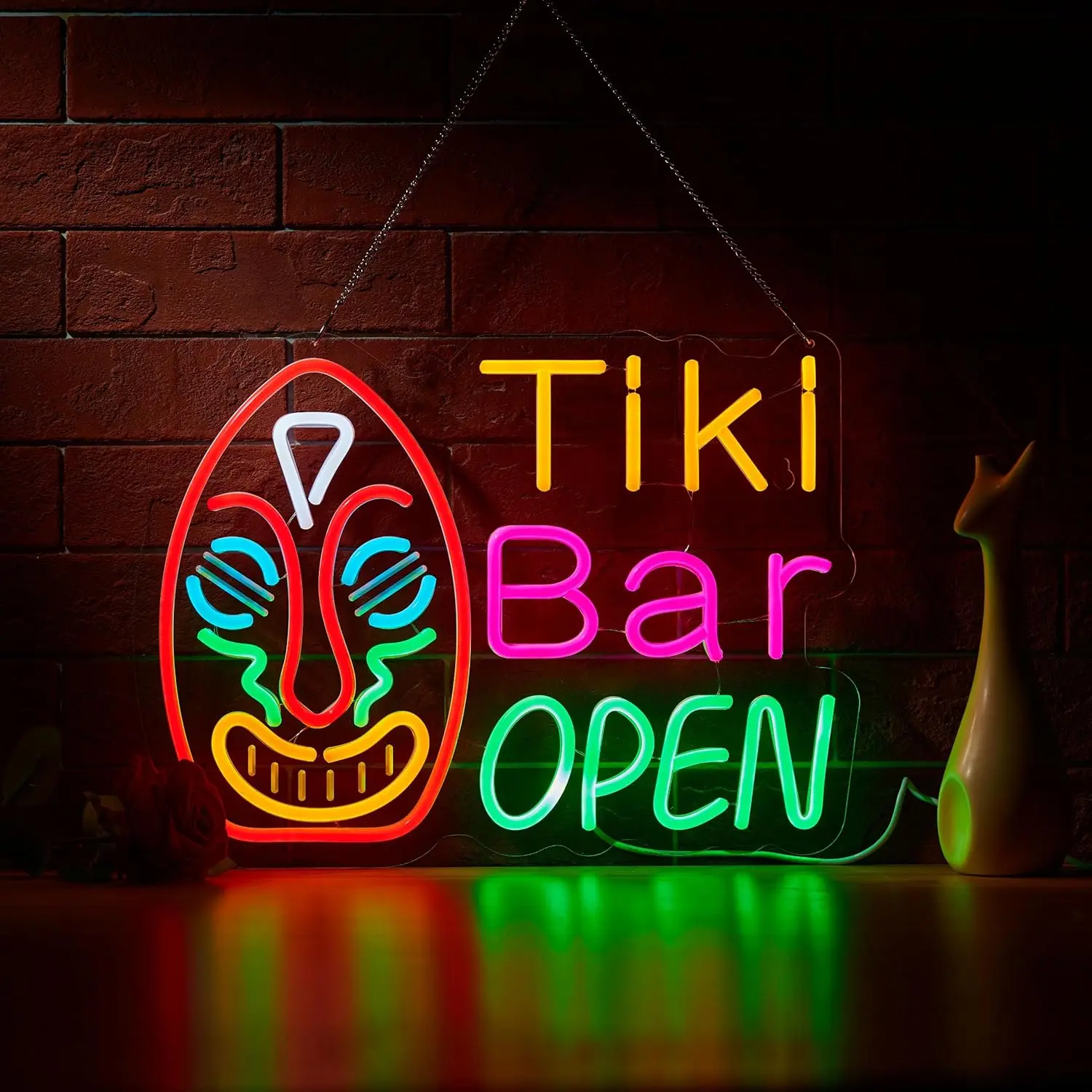 Tiki Bar Open LED Neon Sign Polynesian Decor USB Neon Light for Lounge Tropical Resort Luau Party Dimmable Beach Hut Patio Decor