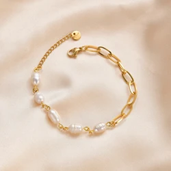 Akizoom Vintage White Bead Women Bracelets Gold Color Star Bracelet Stainless Steel Charm Wedding Bangle Mom Birthday Party Gift