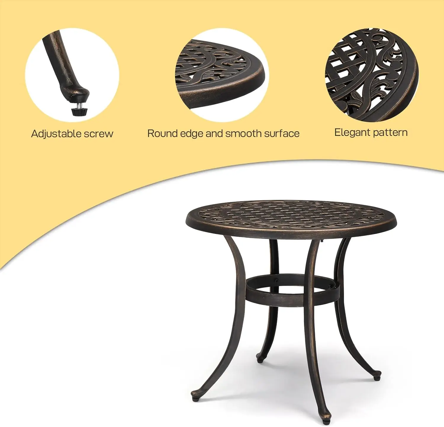 Mesa lateral externa de alumínio fundido de 24 polegadas, mesa de centro redonda para pátio, varanda, mesa de bistrô ao ar livre