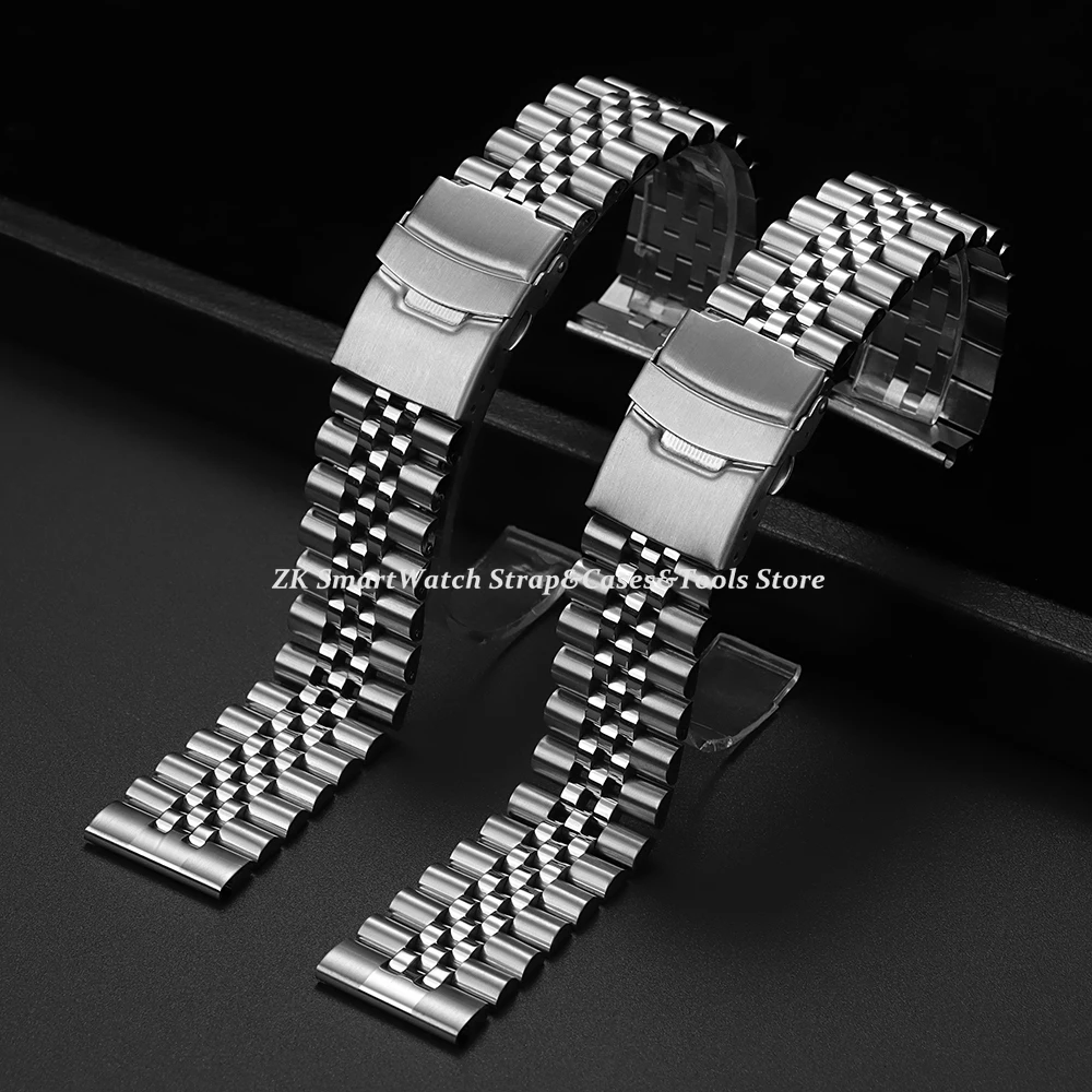 Solid Stainless Steel Watch Bracelet for Jubilee for Seiko SKX007/009 Silver Metal Watch Band 18mm 20mm 22mm Folding Clasp Strap