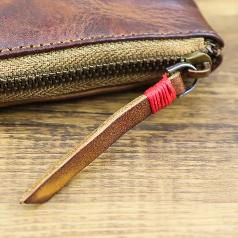 Dompet Koin Kulit Unisex Vintage Buatan Tangan Multi-warna Dompet Resleting Tempat Kartu Kunci Tempat Kartu Tas untuk Wanita & Pria