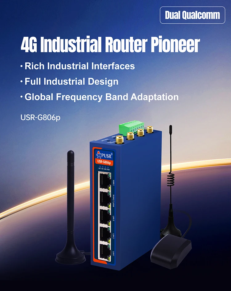 듀얼 퀄컴 산업용 셀룰러 라우터 5*이더넷+RS232+RS485 4G LTE 라우터 심 카드 모뎀 와이파이 라우터 USR-G806p