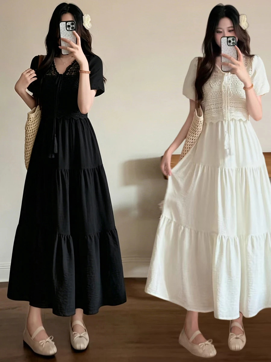 

plus Size Casual Summer Dress Lace Splicing Holiday Style Women's Fashion Big And Small Match Slimming Fake Two-Piece Dress