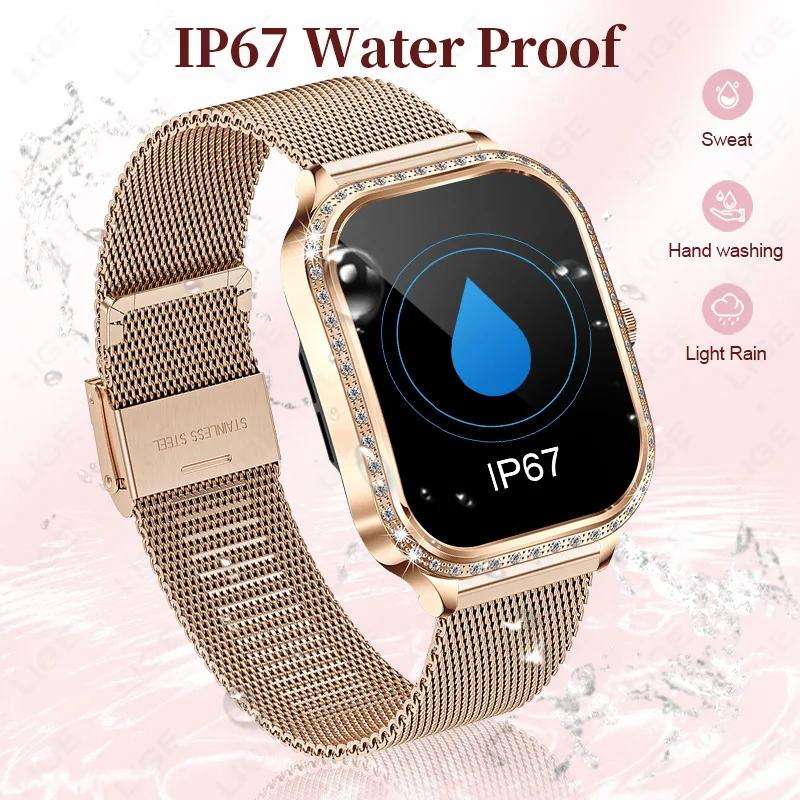 LIGE 1.75 "HD スマートウォッチ女性のためのフルタッチスクリーン Bluetooth 通話防水時計スポーツフィットネストラッカーレディーススマートウォッチ